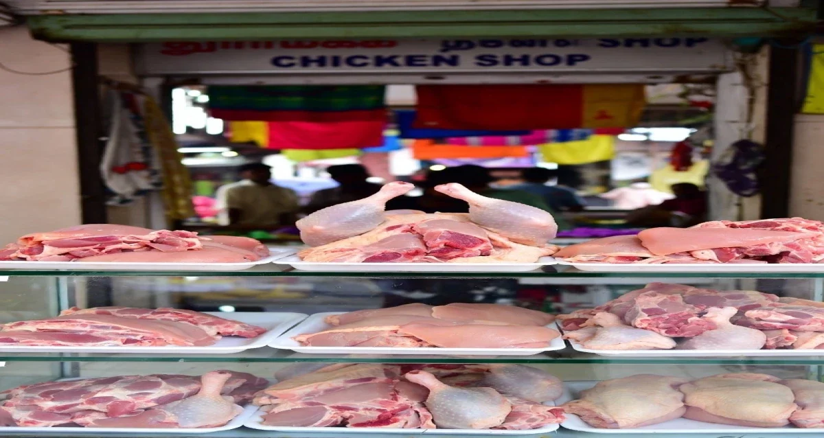 fresh chicken shop in Bangalore displaying chicken cuts and price per kg