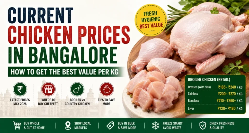 Current chicken prices in Bangalore May 2026 broiler chicken rate per kg