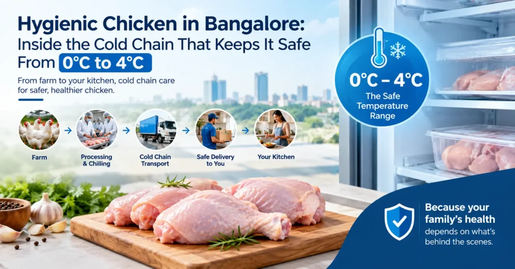 Hygienic chicken in Bangalore cold chain from 0°C to 4°C
